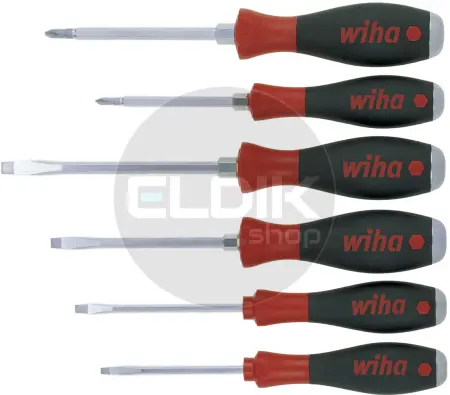 Wiha 530HK6 Schroevendraaierset SoftFinish sleufkop, Phillips 6-delig met doorgaande zeskantkling en massieve stalen kap - 21250