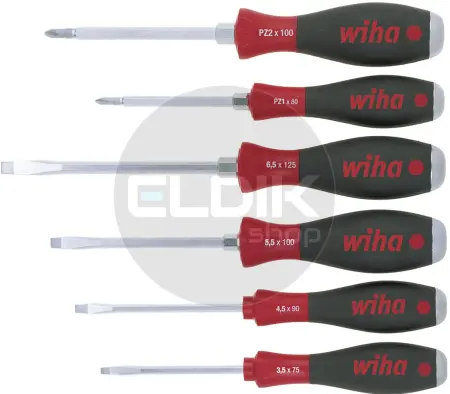 Wiha 530ZK6 Schroevendraaierset SoftFinish Sleufkop met doorgaande zeskantkling en massieve stalen kap - 21251