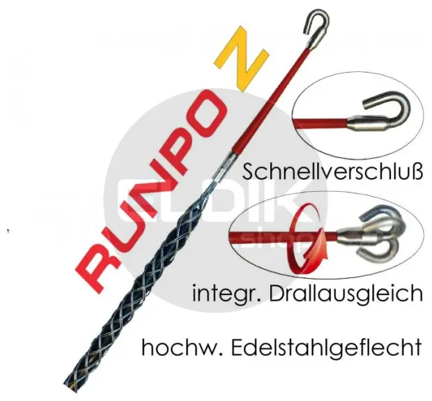 Runpotec 20272 Z RVS Kabeltrekkous met haak 4-6m