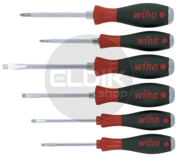 Wiha 530HK6 Schroevendraaierset SoftFinish sleufkop, Phillips 6-delig met doorgaande zeskantkling en massieve stalen kap - 21250