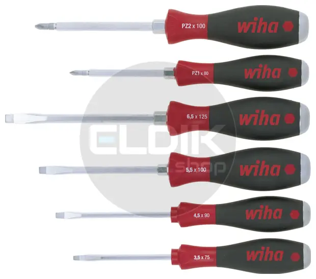 Wiha 530ZK6 Schroevendraaierset SoftFinish Sleufkop met doorgaande zeskantkling en massieve stalen kap - 21251
