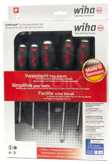 Wiha 530ZK6 Schroevendraaierset SoftFinish Sleufkop met doorgaande zeskantkling en massieve stalen kap - 21251