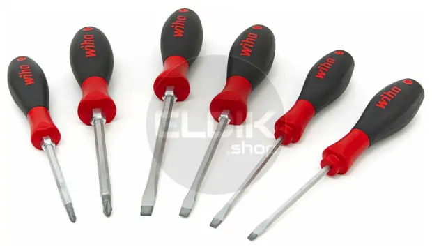 Wiha 530HK6 Schroevendraaierset SoftFinish sleufkop, Phillips 6-delig met doorgaande zeskantkling en massieve stalen kap - 21250