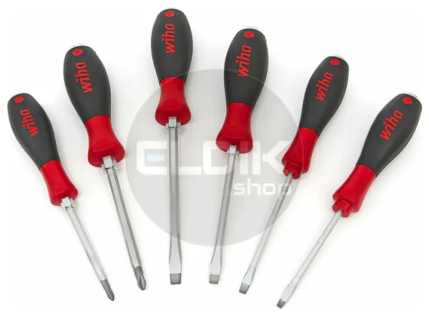 Wiha 530HK6 Schroevendraaierset SoftFinish sleufkop, Phillips 6-delig met doorgaande zeskantkling en massieve stalen kap - 21250