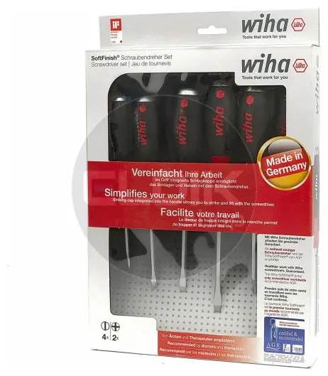 Wiha 530HK6 Schroevendraaierset SoftFinish sleufkop, Phillips 6-delig met doorgaande zeskantkling en massieve stalen kap - 21250