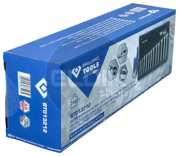 Brilliant Tools BT013212 Ratelringsleutelset, omschakelbaar, 12-dlg, 8 - 19 mm