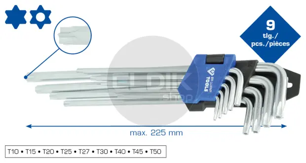 Brilliant Tools BT044019 Haakse stiftsleutelset, 9-dlg, Torxprofiel, lang