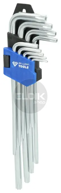 Brilliant Tools BT044019 Haakse stiftsleutelset, 9-dlg, Torxprofiel, lang
