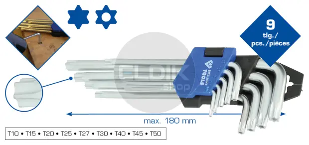 Brilliant Tools BT044009 Haakse stiftsleutelset, 9-dlg, Torx profiel, kort