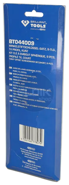 Brilliant Tools BT044009 Haakse stiftsleutelset, 9-dlg, Torx profiel, kort