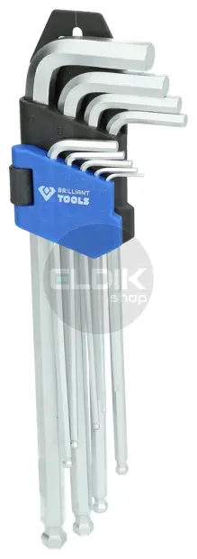 Brilliant Tools BT045019 Haakse stiftsleutelset, 9-dlg, inbusprofiel, lang