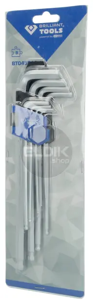 Brilliant Tools BT045019 Haakse stiftsleutelset, 9-dlg, inbusprofiel, lang