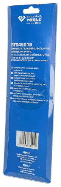 Brilliant Tools BT045019 Haakse stiftsleutelset, 9-dlg, inbusprofiel, lang