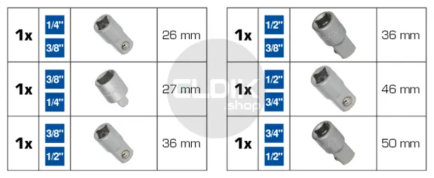 Brilliant Tools BT024006 Adapterset, 6 dlg, 1/4" + 3/8" + 1/2" + 3/4"