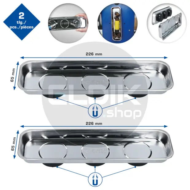 Brilliant Tools BT691155 Magnetische tray- / schaalset van RVS 65 x 226 mm, 2-dlg