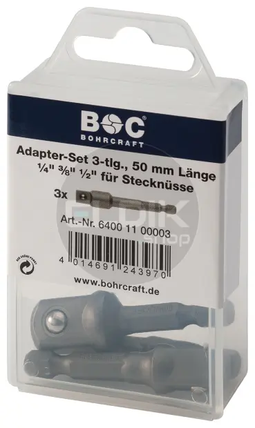 Bohrcraft 64001100003 Adapterset 1/4" naar dopsleutel 3 delig