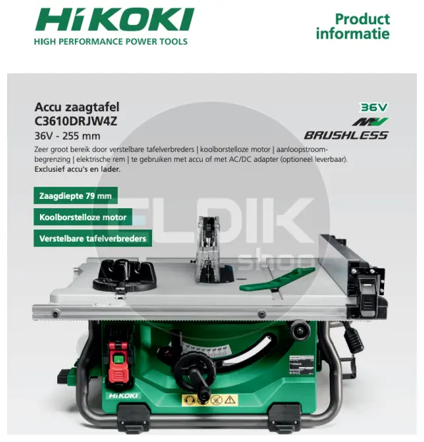 Hikoki C3610DRJW4Z Accu Zaagtafel 36V / 255 mm - Exclusief lader en accu's