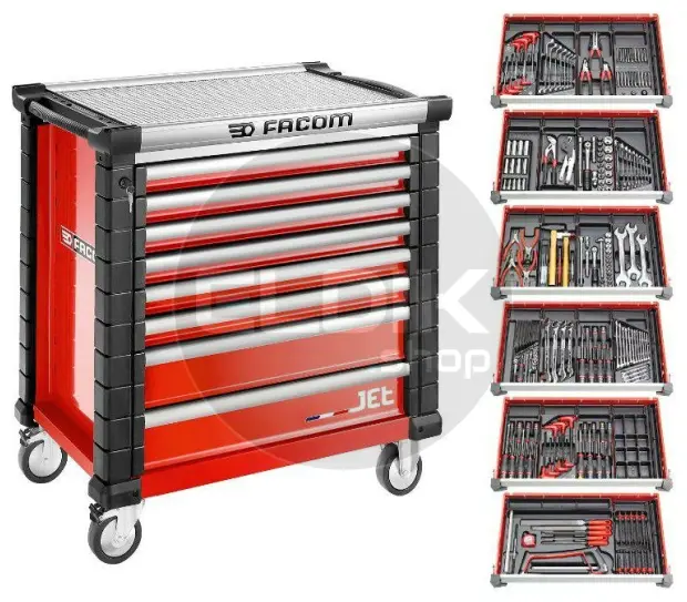 Facom JETCM215BNL Gevulde gereedschapswagen 8 Laden | 215-delig in kunststof inlay | Rood
