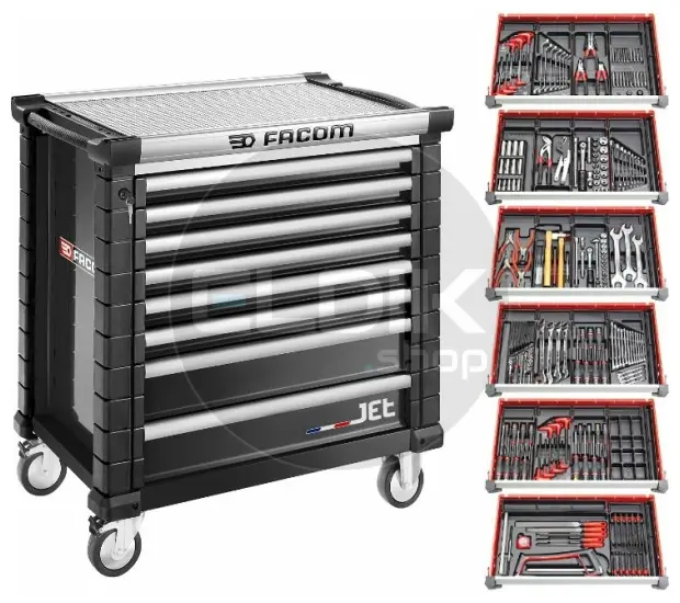 Facom JETCM215GBNL Gevulde gereedschapswagen 8 Laden | 215-delig in kunststof inlay | Zwart