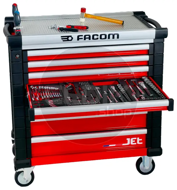 Facom JETCMM215BNL Gevulde gereedschapswagen 8 Laden | 215-delig in Foam inlay | Rood