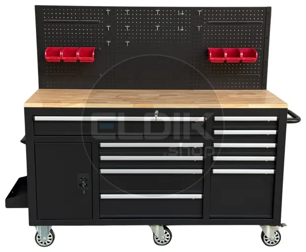 E-Tools 170855 157 cm Verrijdbare Werkbank met Achterwand