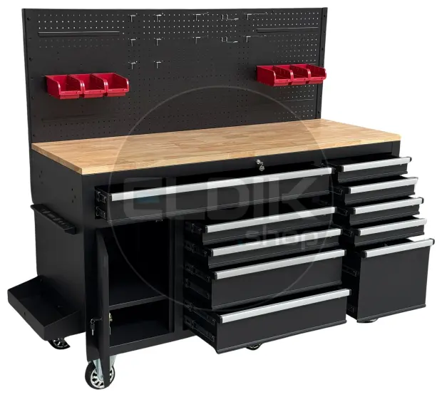 E-Tools 170855 157 cm Verrijdbare Werkbank met Achterwand