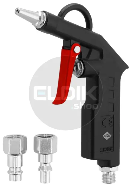 Airpress 4300001 Blaaspistool aluminium met korte nozzle 20 mm en insteeknippels max 12 bar in blister