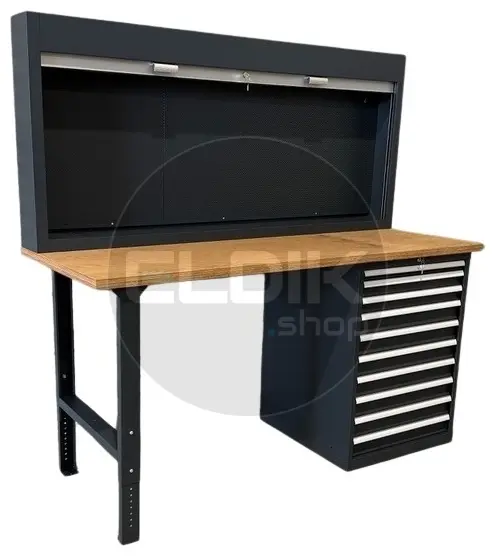 E-Tools | premium line 77724 Werkbank met Kast en Gereedschapswand | B2000 x D800 x H1040 mm | 10 laden