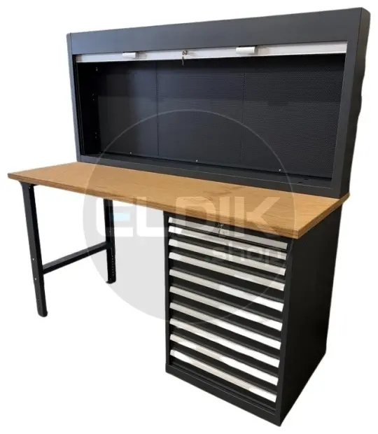 E-Tools | premium line 77724 Werkbank met Kast en Gereedschapswand | B2000 x D800 x H1040 mm | 10 laden