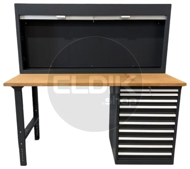 E-Tools | premium line 77724 Werkbank met Kast en Gereedschapswand | B2000 x D800 x H1040 mm | 10 laden