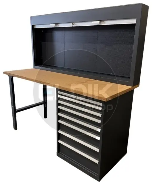 E-Tools | premium line 77731 Werkbank met Kast en Gereedschapswand | B2000 x D800 x H1040 mm | 8 laden