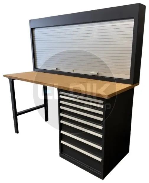E-Tools | premium line 77731 Werkbank met Kast en Gereedschapswand | B2000 x D800 x H1040 mm | 8 laden