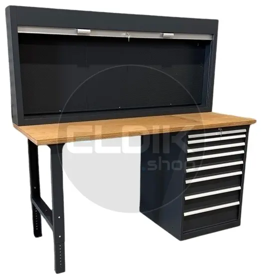 E-Tools | premium line 77731 Werkbank met Kast en Gereedschapswand | B2000 x D800 x H1040 mm | 8 laden