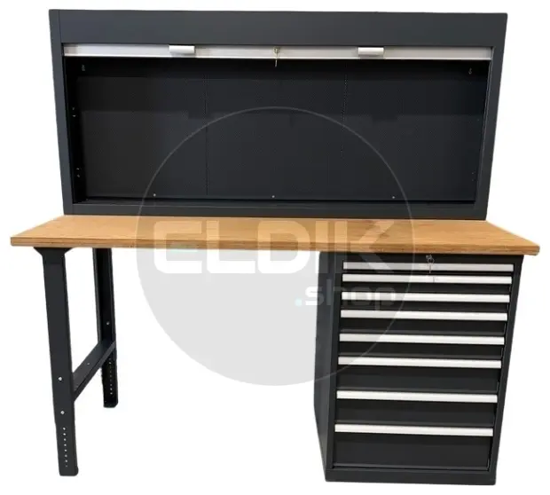 E-Tools | premium line 77731 Werkbank met Kast en Gereedschapswand | B2000 x D800 x H1040 mm | 8 laden