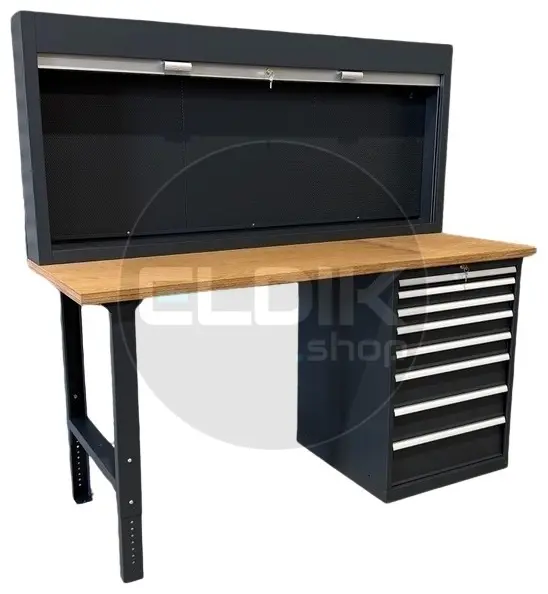 E-Tools | premium line 77731 Werkbank met Kast en Gereedschapswand | B2000 x D800 x H1040 mm | 8 laden