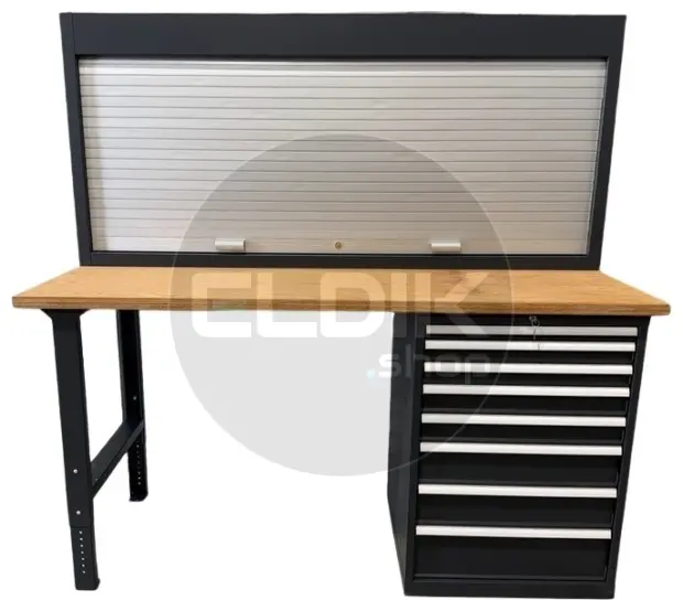 E-Tools | premium line 77731 Werkbank met Kast en Gereedschapswand | B2000 x D800 x H1040 mm | 8 laden
