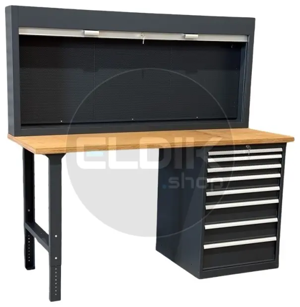 E-Tools | premium line 77731 Werkbank met Kast en Gereedschapswand | B2000 x D800 x H1040 mm | 8 laden