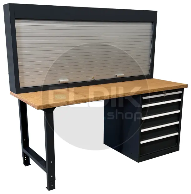 E-Tools | premium line 77717 Werkbank met Kast en Gereedschapswand | B2000 x D800 x H890 mm | 5 laden