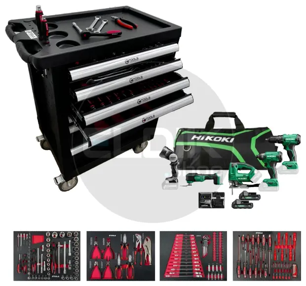 E-Tools 171203 154 Delige Gevulde Gereedschapswagen + HiKOKI 18V Combiset
