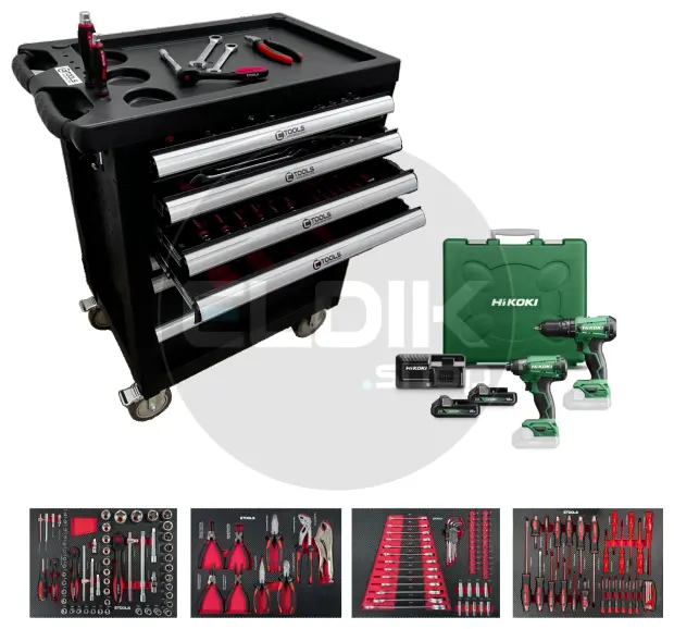 E-Tools 171197 154 Delige Gevulde Gereedschapswagen + HiKOKI 18V Combiset