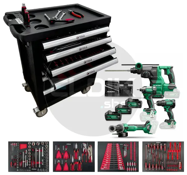 E-Tools KC18DEWHZ/70459 154 Delige Gevulde Gereedschapswagen + HiKOKI 18V Combiset