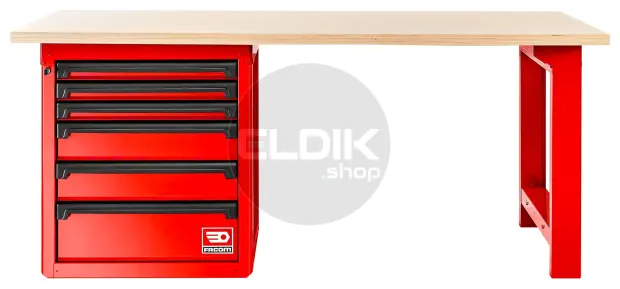 Facom RWS2-2MW6D Werkbank met Kast | Rood - Houten Blad
