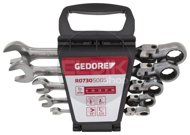 Gedore Red R07305005 5 Delige Ringratel Steeksleutelset met Kniegewricht 8 - 19 mm - 3300890