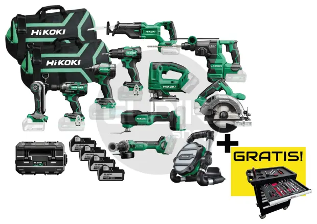 Hikoki KC18KIDLEMAX Combiset | 11 machines, 4 accu's en multilader + GRATIS KAR