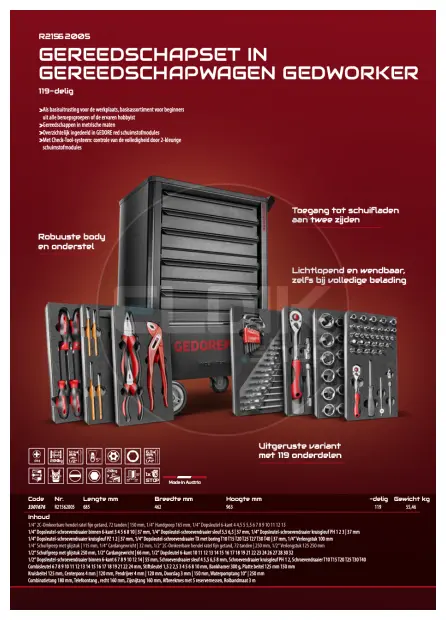 Gedore Red R21562005 119 Delige Gevulde Gereedschapwagen - 3301676