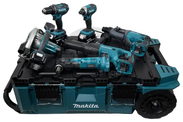 Makita DLX6038T-1 18V combiset – 6 machines + 3 accu’s + lader + Maktrak trolley