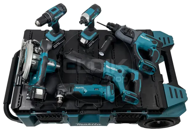 Makita DLX6038T-1 18V combiset – 6 machines + 3 accu’s + lader + Maktrak trolley
