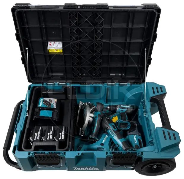 Makita DLX6038T-1 18V combiset – 6 machines + 3 accu’s + lader + Maktrak trolley