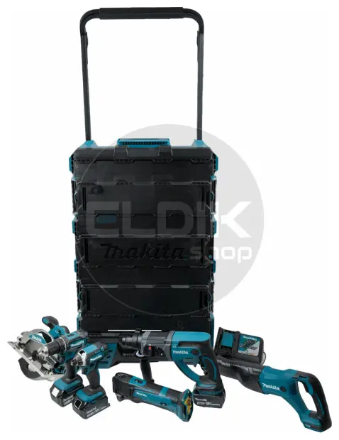 Makita DLX6038T-1 18V combiset – 6 machines + 3 accu’s + lader + Maktrak trolley