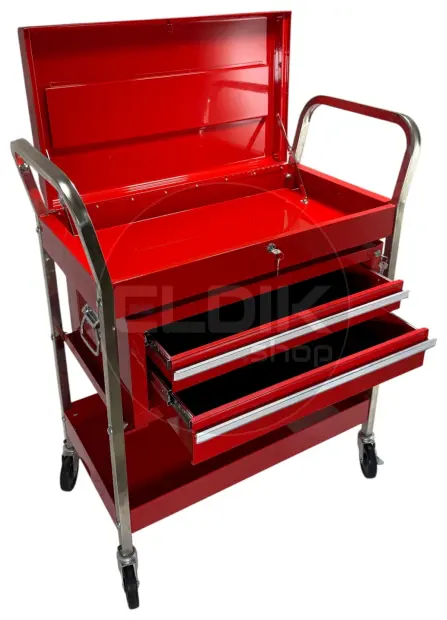 E-Tools 173252 Gereedschapswagen met afsluitbaare deksel en ladekast - rood
